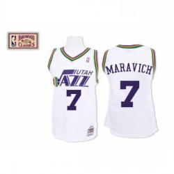Mens Mitchell and Ness Utah Jazz 7 Pete Maravich Authentic White Throwback NBA Jersey