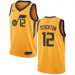Mens Nike Utah Jazz 12 John Stockton Authentic Gold NBA Jersey Statement Edition
