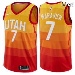 Mens Nike Utah Jazz 7 Pete Maravich Authentic Orange NBA Jersey City Edition