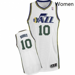 Womens Adidas Utah Jazz 10 Alec Burks Authentic White Home NBA Jersey