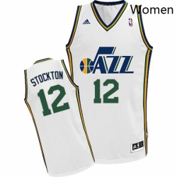Womens Adidas Utah Jazz 12 John Stockton Swingman White Home NBA Jersey