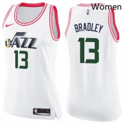 Womens Nike Utah Jazz 13 Tony Bradley Swingman WhitePink Fashion NBA Jersey 