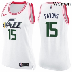 Womens Nike Utah Jazz 15 Derrick Favors Swingman WhitePink Fashion NBA Jersey