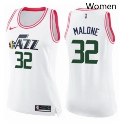 Womens Nike Utah Jazz 32 Karl Malone Swingman WhitePink Fashion NBA Jersey