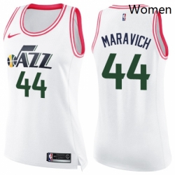Womens Nike Utah Jazz 44 Pete Maravich Swingman WhitePink Fashion NBA Jersey