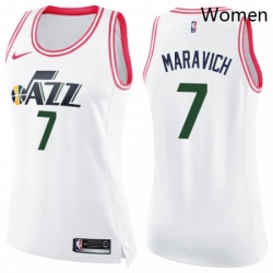 Womens Nike Utah Jazz 7 Pete Maravich Swingman WhitePink Fashion NBA Jersey
