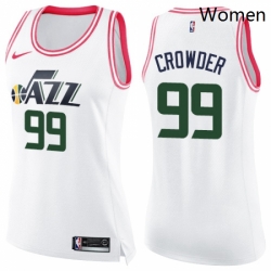 Womens Nike Utah Jazz 99 Jae Crowder Swingman WhitePink Fashion NBA Jersey 