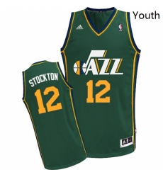 Youth Adidas Utah Jazz 12 John Stockton Swingman Green Alternate NBA Jersey
