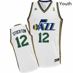 Youth Adidas Utah Jazz 12 John Stockton Swingman White Home NBA Jersey