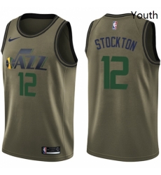 Youth Nike Utah Jazz 12 John Stockton Swingman Green Salute to Service NBA Jersey