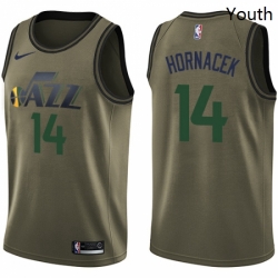 Youth Nike Utah Jazz 14 Jeff Hornacek Swingman Green Salute to Service NBA Jersey