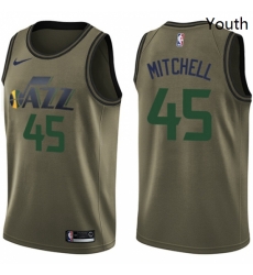 Youth Nike Utah Jazz 45 Donovan Mitchell Swingman Green Salute to Service NBA Jersey 