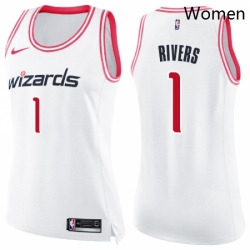 Womens Nike Washington Wizards 1 Austin Rivers Swingman White Pink Fashion NBA Jersey 