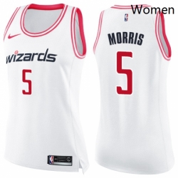 Womens Nike Washington Wizards 5 Markieff Morris Swingman WhitePink Fashion NBA Jersey 