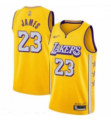 Lakers 23 LeBron James Gold Basketball Swingman City Edition 2019 20 Jersey