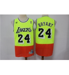 Lakers 24 Kobe Bryant Fluorescent Green Orange Split Hardwood Classics Jersey