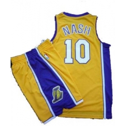 Los Angeles Lakers 10 Steve Nash Yellow Revolution 30 Swingman NBA Jersey & Shorts Suit