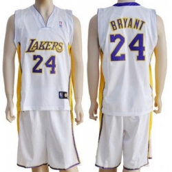 Los Angeles Lakers 24 Kobe Bryant White Jerseys&Shorts