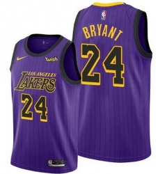 Men Lakers 24 Kobe Bryant Purple strips Nike City Edition Swingman Sponsor Logo Jersey