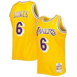 Men Lakers Jones #6 Yellow Throwback M&N Stitched Jersey