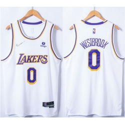 Men Los Angeles Lakers 0 Russell Westbrook 75th Anniversary Bibigo White Stitched Basketball Jersey