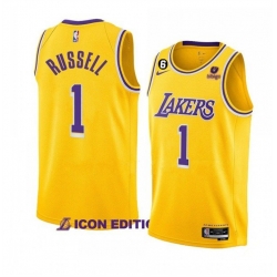 Men Los Angeles Lakers 1 D 27Angelo Russell Yellow Icon Edition With NO 6 Patch Stitched Basketball Jersey