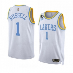 Men Los Angeles Lakers 1 D'Angelo Russell 2022 23 White Classic Edition With No 6 Patch Stitched Basketball Jersey