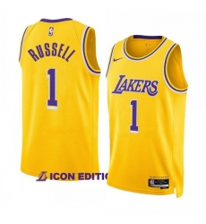 Men Los Angeles Lakers 1 D'Angelo Russell Yellow Icon Edition Swingman Stitched Basketball Jersey