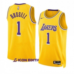 Men Los Angeles Lakers 1 D'Angelo Russell Yellow Icon Edition Swingman Stitched Basketball Jersey