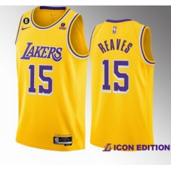 Men Los Angeles Lakers 15 Austin Reaves Yellow Edition With NO 6 Patch Stitched Basketball Jersey 001