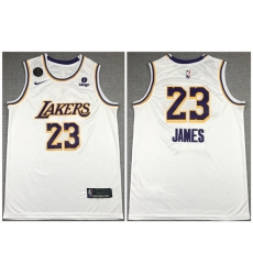 Men Los Angeles Lakers 23 LeBron James Bibigo White With KB Patch Stitched Jersey