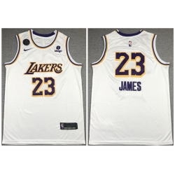 Men Los Angeles Lakers 23 LeBron James Bibigo White With KB Patch Stitched Jersey