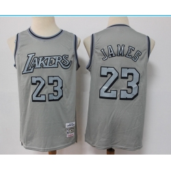 Men Los Angeles Lakers 23 LeBron James Grey Throwback Stitched Basketball Jersey
