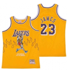 Men Los Angeles Lakers 23 LeBron James yellow skeleton Stitched Jerseys  