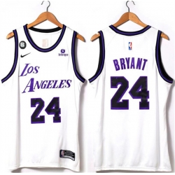 Men Los Angeles Lakers 24 Kobe Bryant 2022 23 White With NO 6 Patch Stitched Basketball Jersey