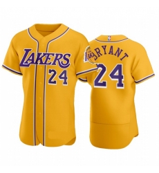Men Los Angeles Lakers 24 Kobe Bryant Gold Baseball Style Flexbase Jersey