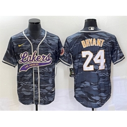 Men Los Angeles Lakers 24 Kobe Bryant Gray Camo Cool Base With Patch Stitched Baseball Jersey