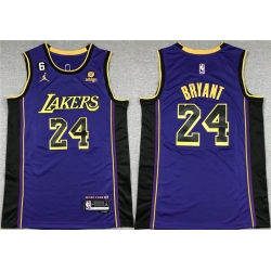 Men Los Angeles Lakers 24 Kobe Bryant Purple With NO 6 Patch Stitched Basketball Jersey