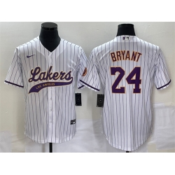 Men Los Angeles Lakers 24 Kobe Bryant White Cool Base With Patch Stitched Baseball Jersey