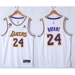 Men Los Angeles Lakers 24 Kobe Bryant White With NO 6 Patch Stitched Basketball Jersey