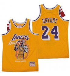 Men Los Angeles Lakers 24 Kobe Bryant Yellow Hardwood Classics Skull Edition Jersey