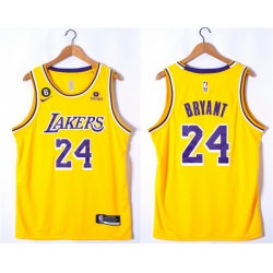 Men Los Angeles Lakers 24 Kobe Bryant Yellow With NO 6 Patch Stitched Basketball Jersey