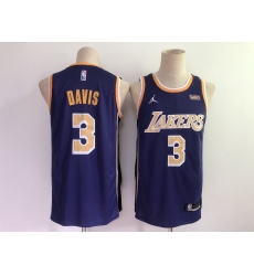 Men Los Angeles Lakers 3 Anthony Davis Purple 2021 Brand Jordan Swingman Stitched NBA Jersey With NEW Sponsor Logo
