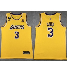 Men Los Angeles Lakers 3 Anthony Davis Yellow Edition With NO 6 Patch Stitched Basketball Jersey 001