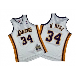 Men Los Angeles Lakers 34 Shaquille O 27Neal White 2003 04 Throwback Basketball Jersey