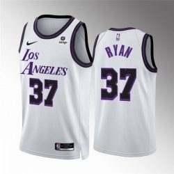Men Los Angeles Lakers 37 Matt Ryan White City Edition Stitched Basketball Jersey