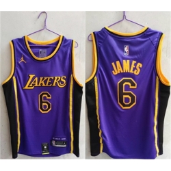 Men Los Angeles Lakers 6 LeBron James Purple Stitched Basketball Jersey