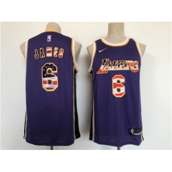Men Los Angeles Lakers 6 LeBron James Purple USA Flag Stitched Basketball Jersey