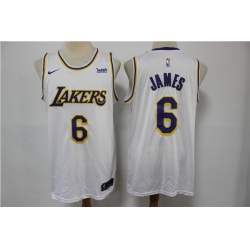 Men Los Angeles Lakers 6 LeBron James White Stitched Basketball Jersey
