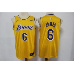 Men Los Angeles Lakers 6 LeBron James Yellow Stitched Basketball Jersey